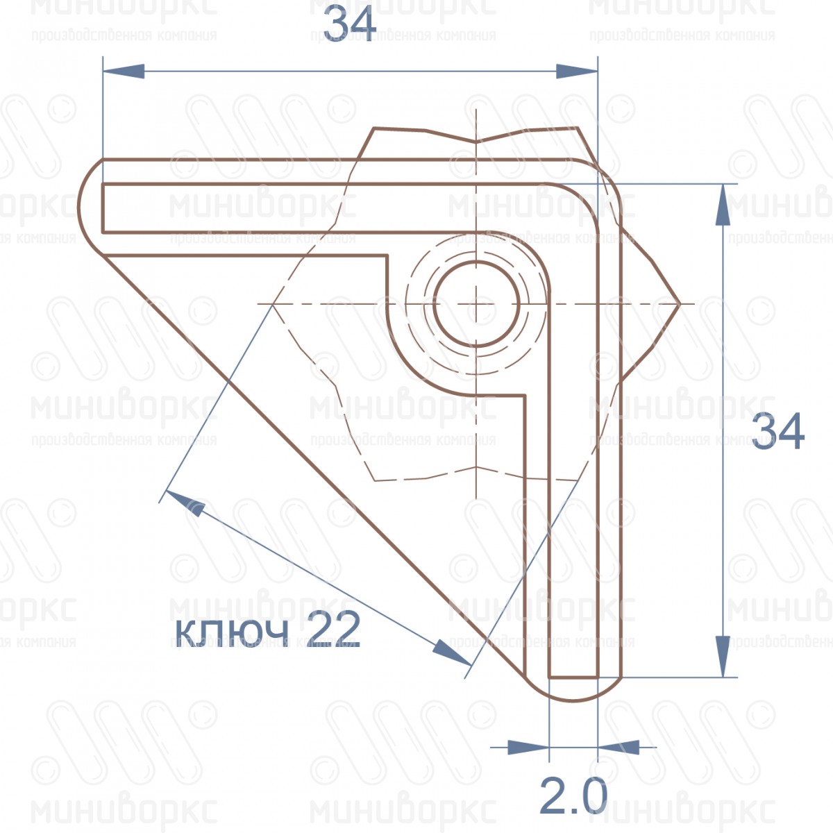 Комплекты опор для уголков и резьбовых опор 34x34 – U34-34M8.D22x25B | картинка 6