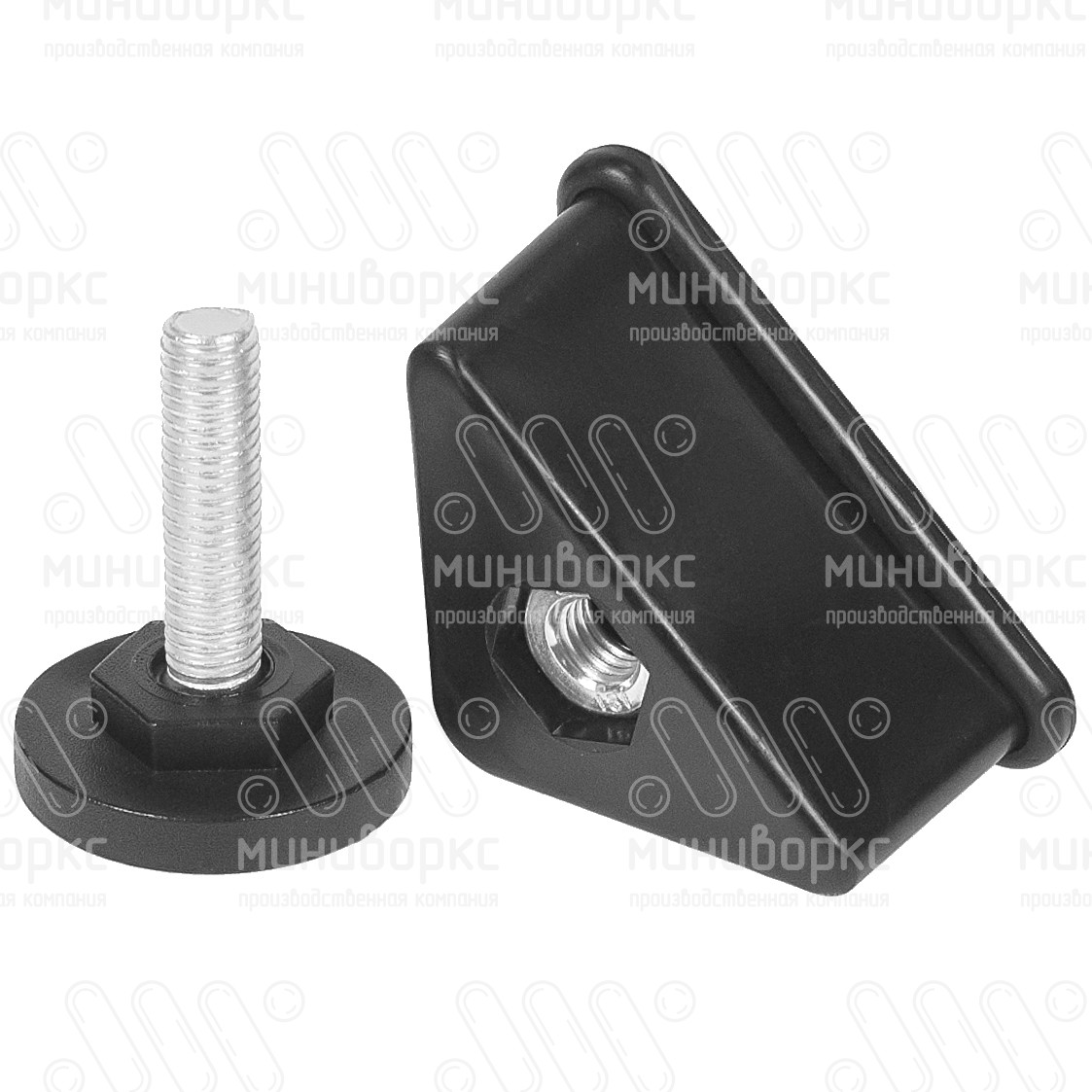 Комплект опоры под уголок 38х38, 40х40 мм и опоры с основанием Ø40 мм, под ключ 22 , цвет черный – U40-40M10.D40x40 - 4