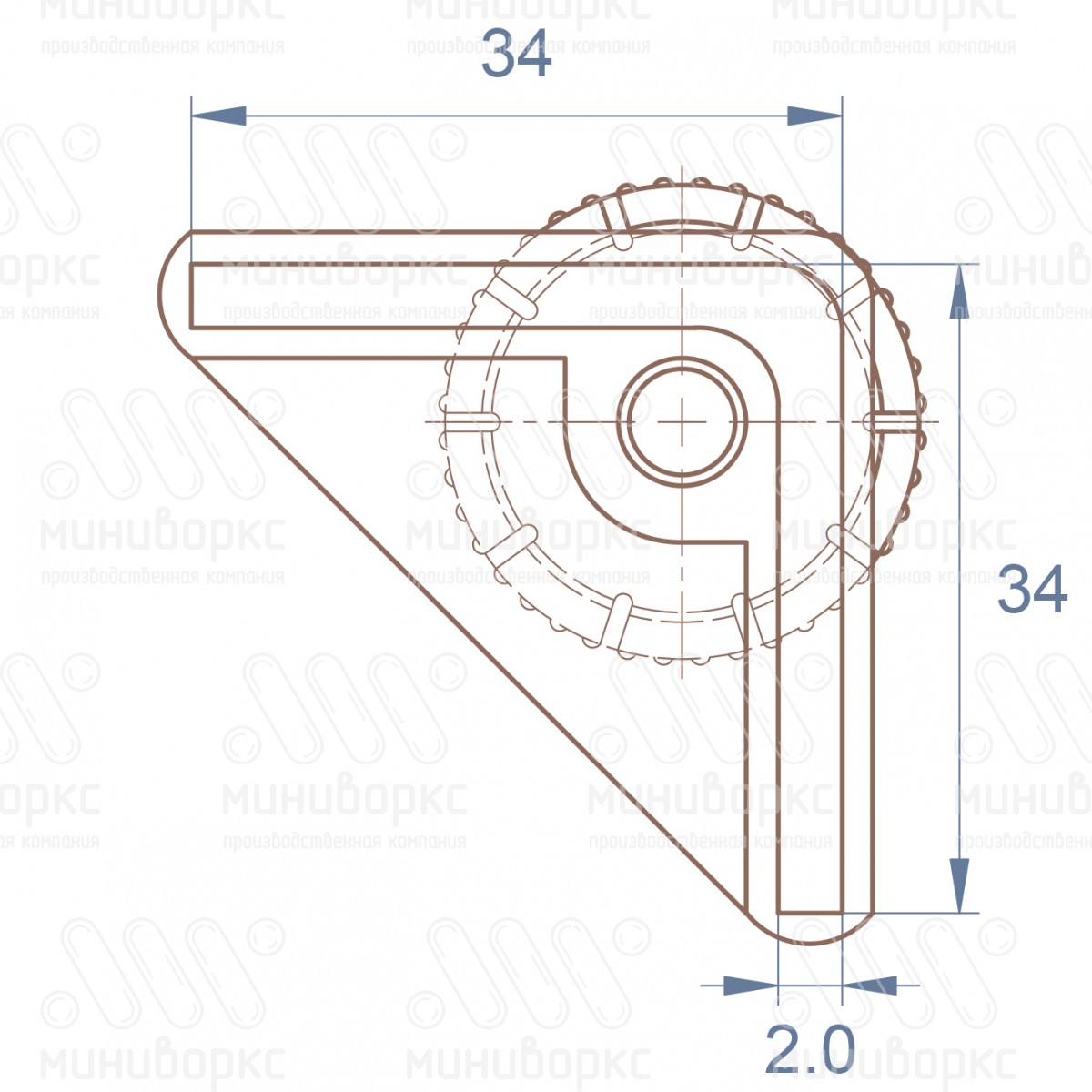 Комплекты опор для уголков и резьбовых опор 34x34 – U34-34M8.D32x60 | картинка 6